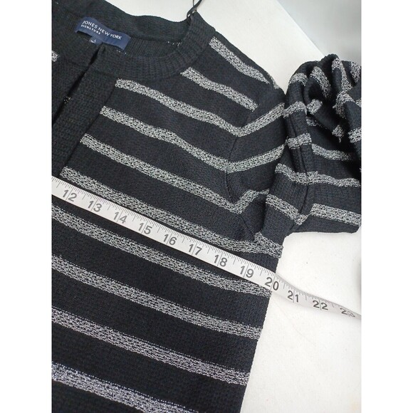 Jones New York Signature Open Cardigan Black Metallic Silver Stripe Texture Sz L - Picture 6 of 9